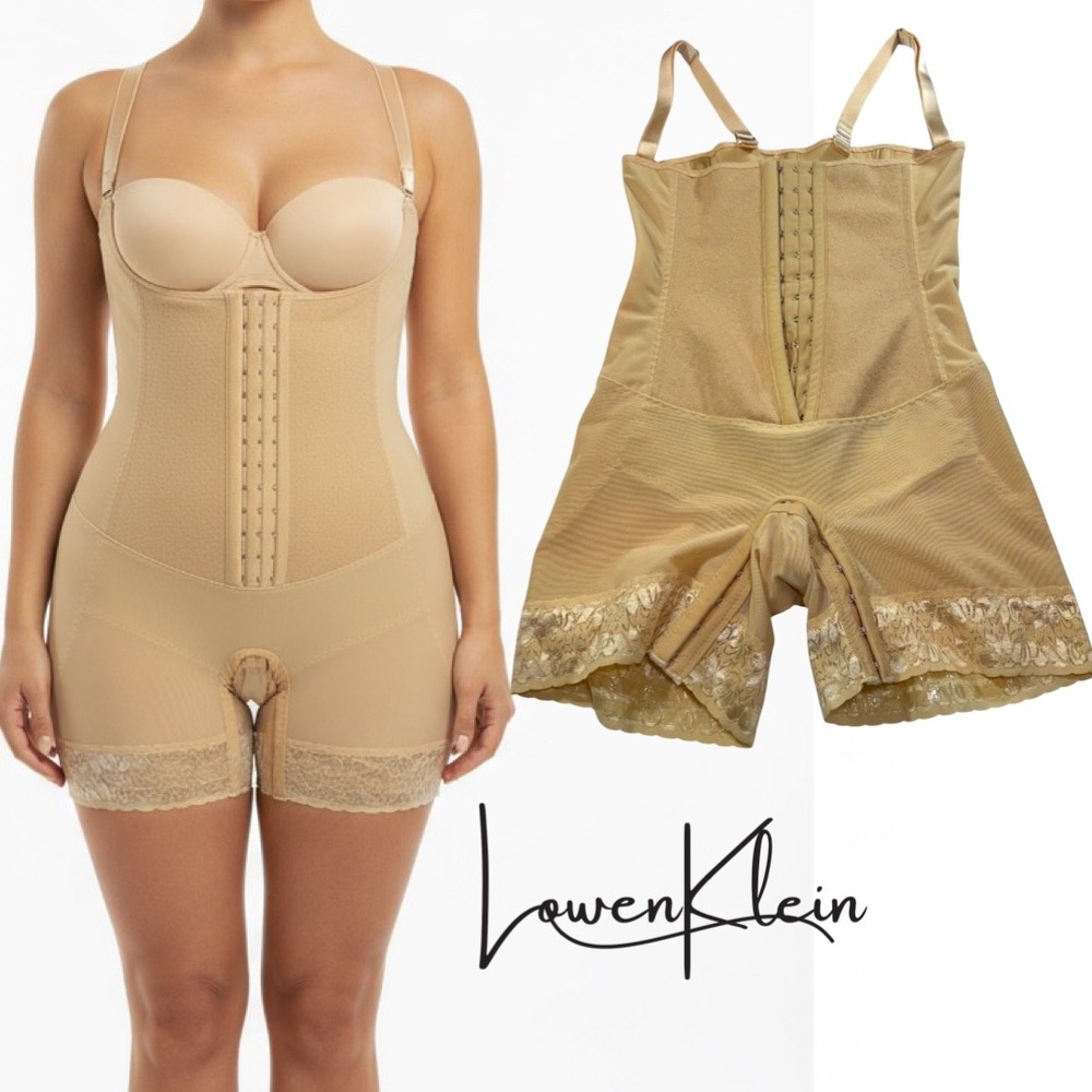 Ardyss Women's Magic Fashion Shapewear Bodysuit‎ Beige Lace Trim Hooks Size 34